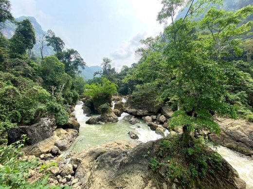 Whispering before the beauty of Dau Dang waterfall in Bac Kan in the heart of Ba Be lake