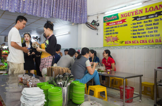 Noodle shops attract customers in Nha Trang because of their homemade fish cakes